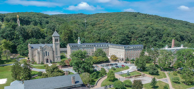 aerial view of mount st. mary's university campus
