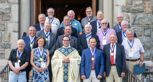 Class of 1975 outside IC Chapel