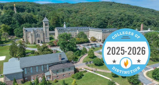 colleges of distinction logo with msmu campus in background